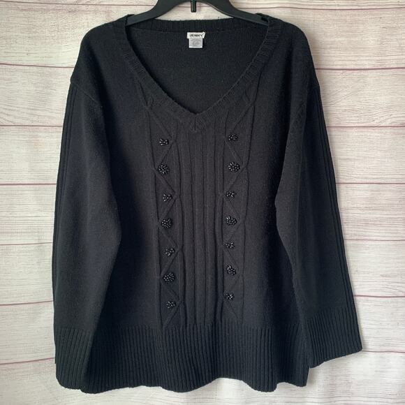 JENNY Black V-Neck Sweater with Bead Detail Pullover Size 3X - Picture 1 of 12